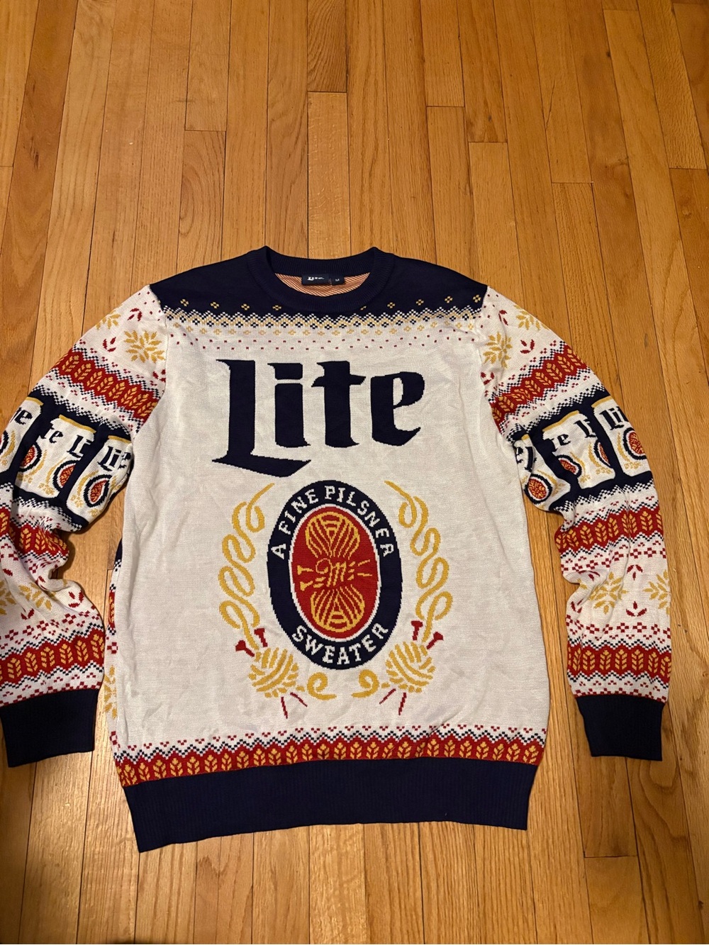 Miller lite Logo Men's Holiday Sweater - White/Navy/Red